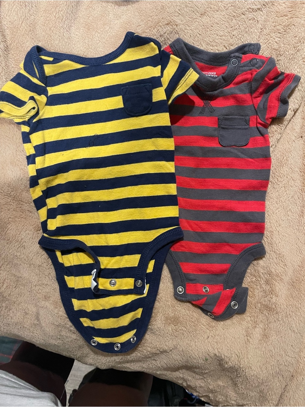 Carter's Yellow & Navy and Red & Gray Striped One-Piece Bodysuits